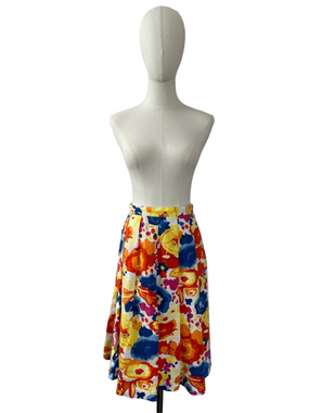 Liz Claiborne Floral Pleated Linen Skirt with Pockets A-Line Midi Size 10